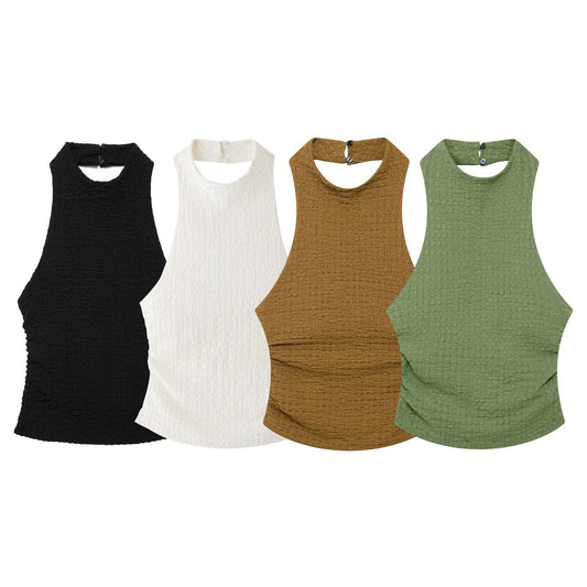 Stylish Good Texture Hanging Collar Top - Sophinity