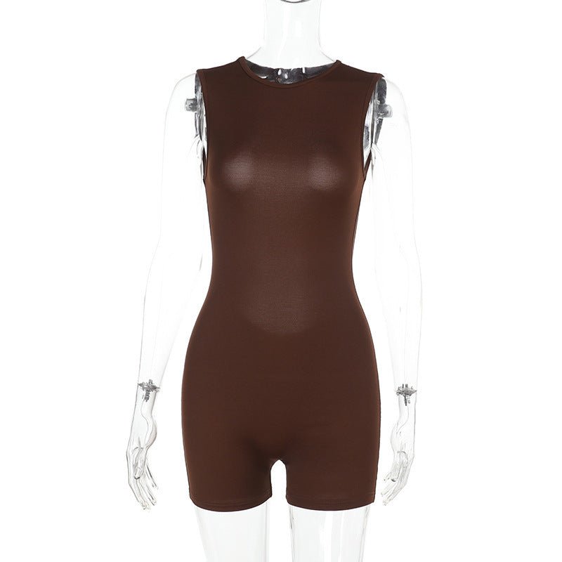 Slim - fit Solid Color Sleeveless Backless Sports And Leisure Jumpsuit - Sophinity