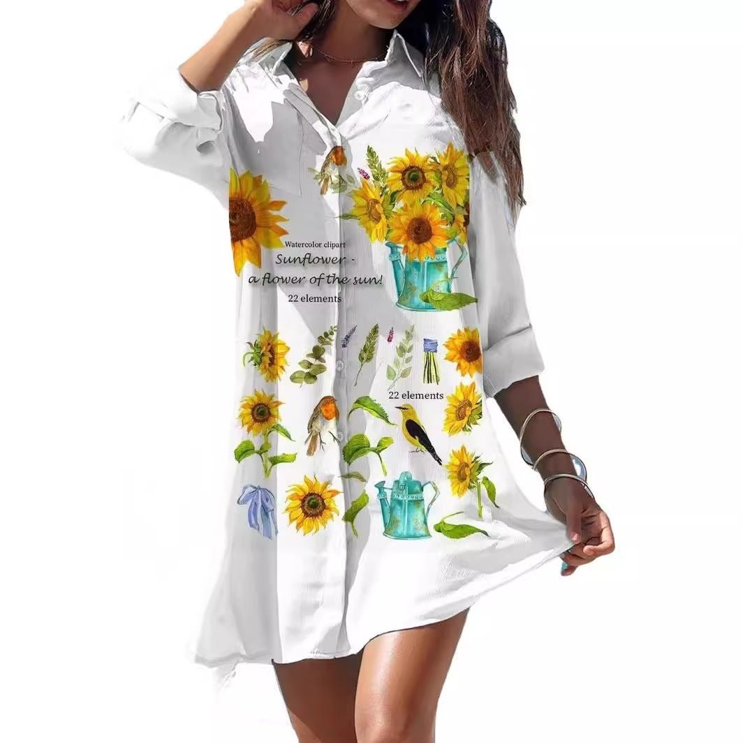 Old Women's Printed Plus Size Beach Sun Protection Shirt Dress - Sophinity