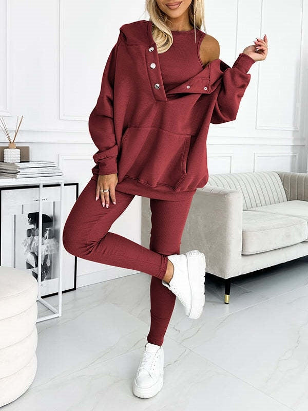 Athleisure Hoodie With Thick Thread Slim-fit Vest Pants Three Pieces Set - Sophinity