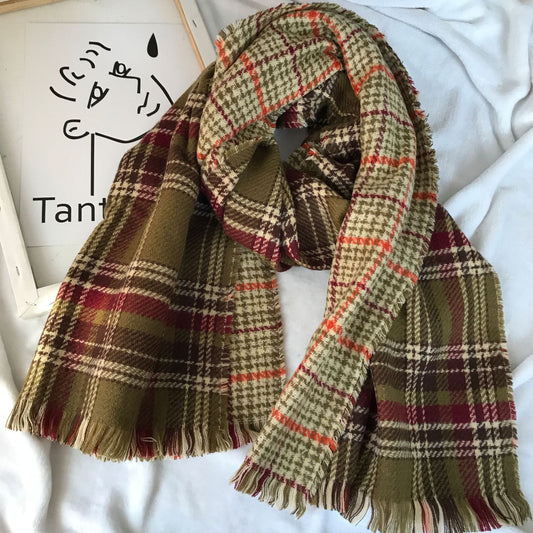 Retro Englon Plaid Tassel Scarf Women's Autumn And Winter Double-sided Cashmere Scarf - Sophinity