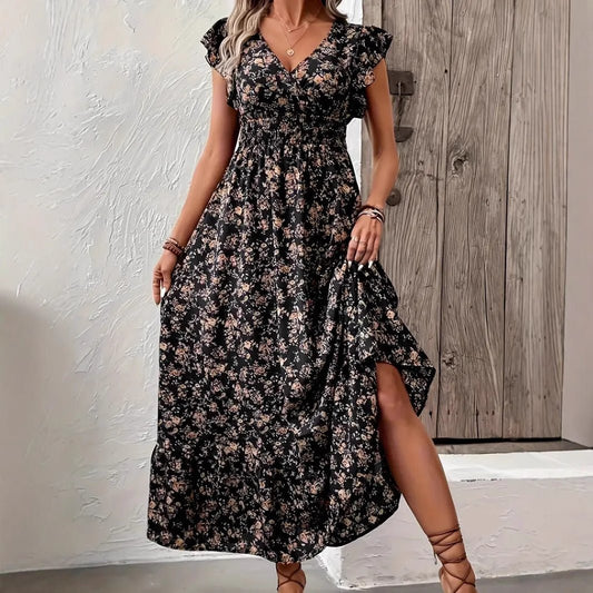 Fashion Floral Long Sleeve Waist Swing Dress - Sophinity