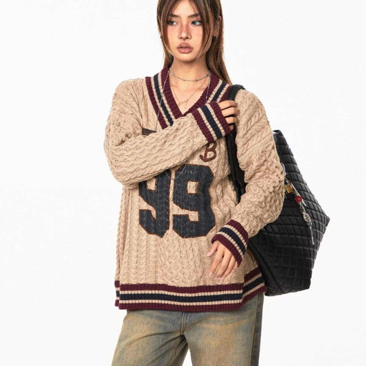 Jacquard Autumn And Winter Loose Idle Style Knitted Top - Sophinity