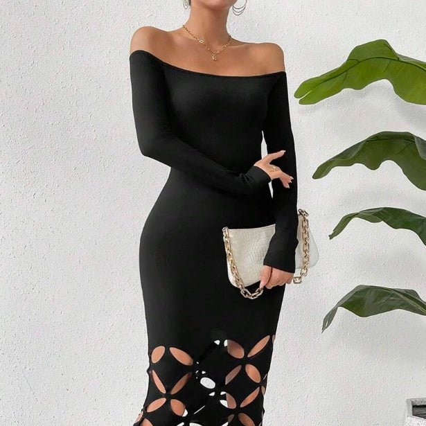 Shoulder Cut Out Bodycon Dress Maxi Women Outfit - Sophinity