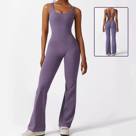 Women Sleeveless Flare Jumpsuits Fitness Yoga Long Pants - Sophinity