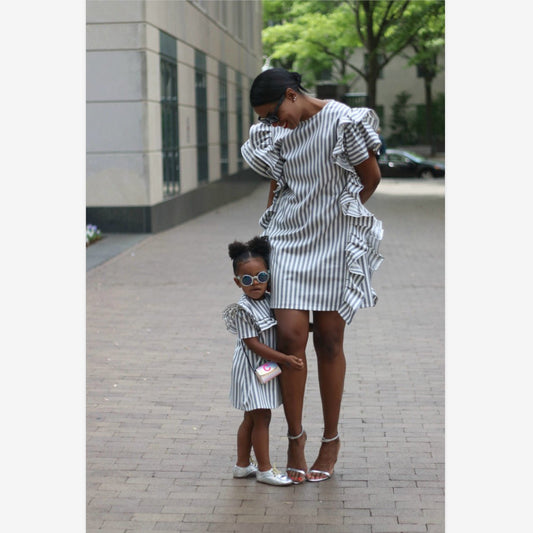 Striped big ruffle sleeve parent - child dress - Sophinity