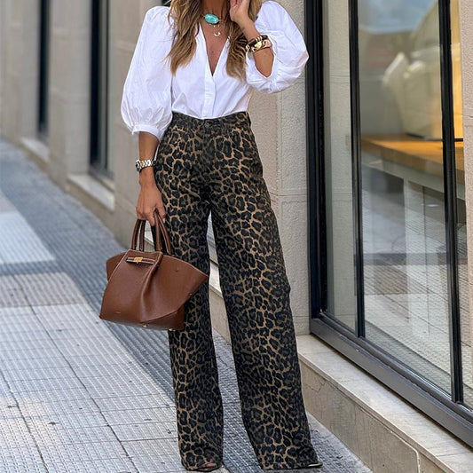 Women's Fashion Temperament Leopard Print Straight Casual Trousers - Sophinity