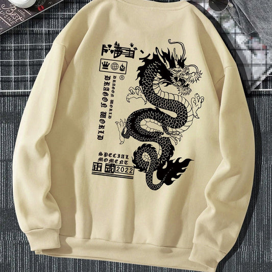 Men's Autumn And Winter Loose Tokyo Dragon Print Crewneck - Sophinity