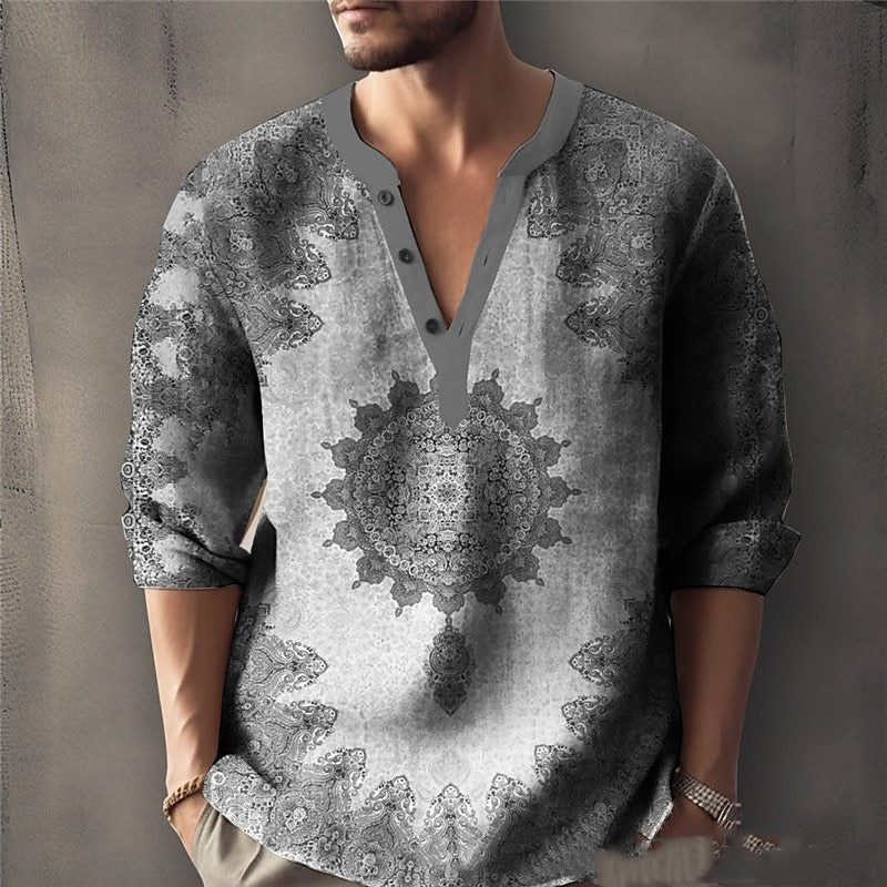 Printed Casual V-neck Men's Loose Jacquard Sweater Long Sleeve - Sophinity