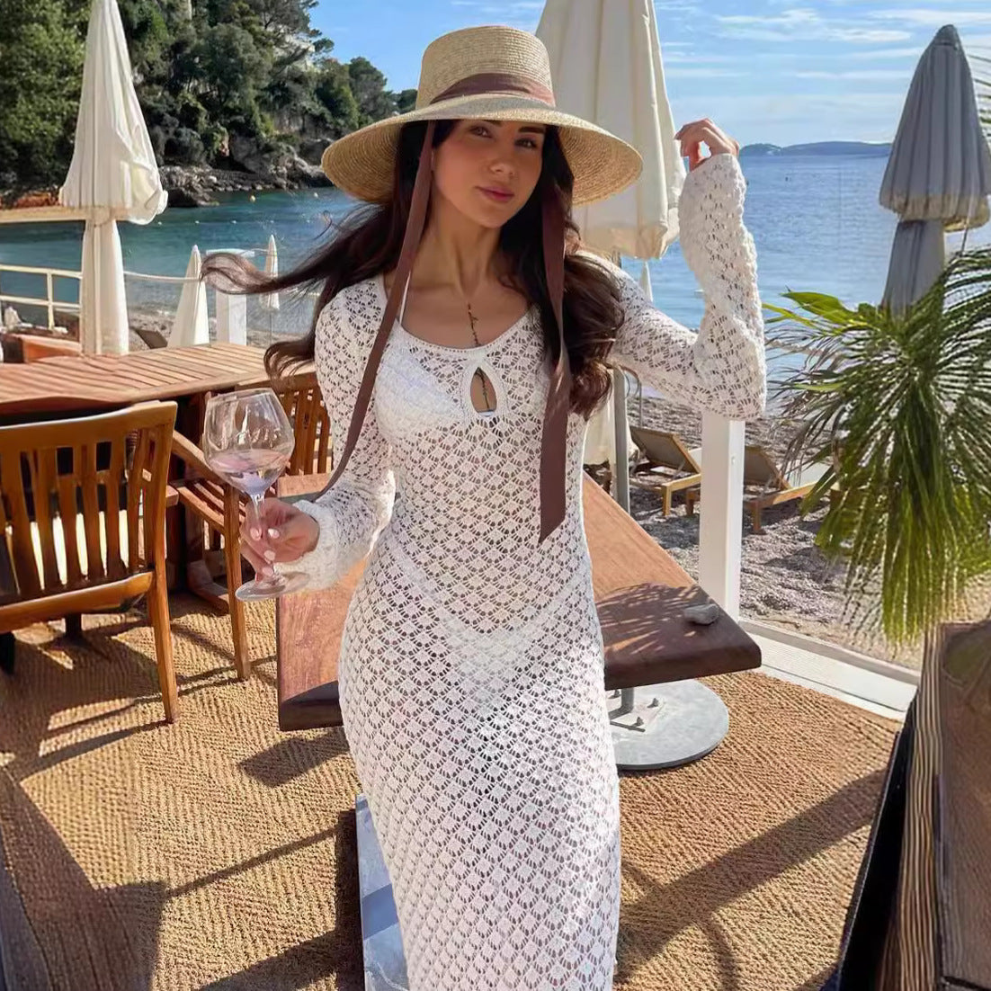 Sunscreen Dress Sheer Cutout Knitted - Sophinity