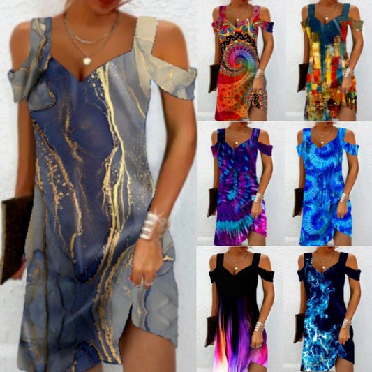 Cross - border European And American Women's Summer Foreign Trade New Printing Elegant Dress - Sophinity