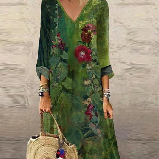 Women's Fashion Abstract Printing Long Dress - Sophinity