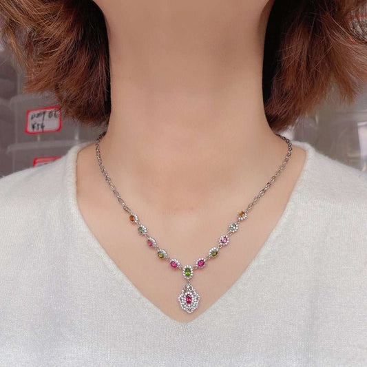 Natural Brazil Candy Rainbow Color Tourmaline Necklace Women - Sophinity