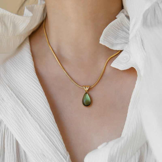 Green Blue Water Drop Pendant Vintage Olive Necklace For Women - Sophinity