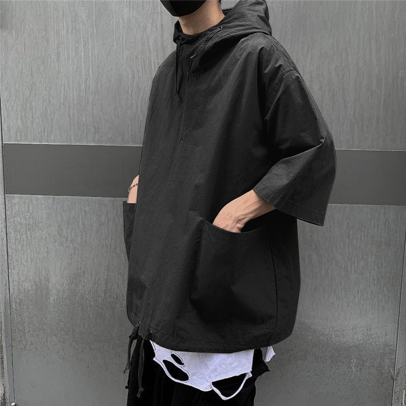 Men's Hong Kong Style Loose Hooded Half Sleeve T-shirt - Sophinity
