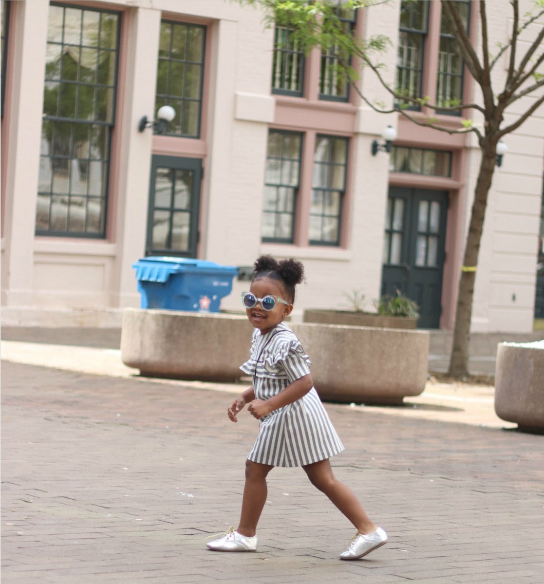 Striped big ruffle sleeve parent - child dress - Sophinity