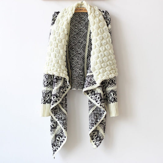Geometric Pattern Bubble Collar Knitted Cardigan Women - Sophinity