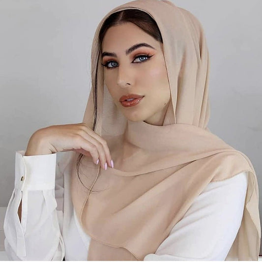 Women's Pure Color Pearl Chiffon Bubble Scarf Gauze Scarf - Sophinity
