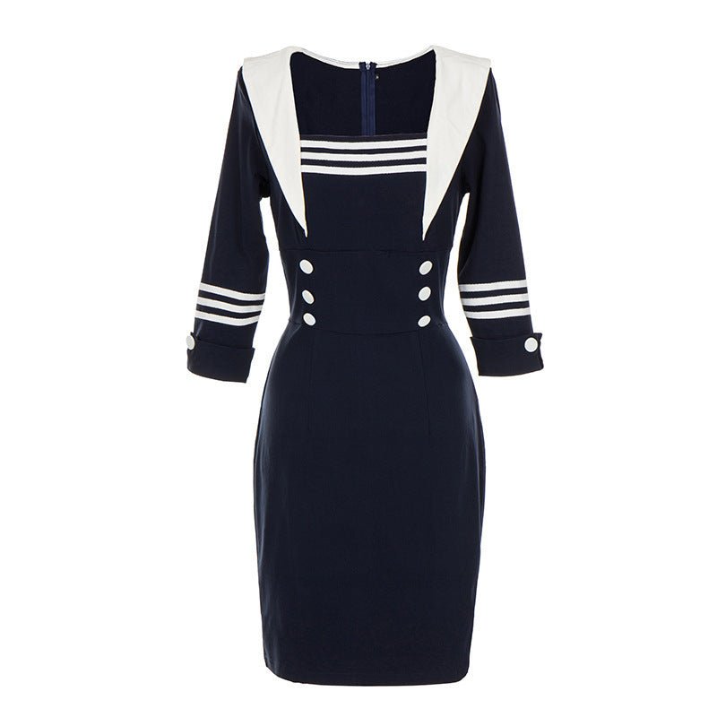 Retro elegant waist slim slim straight dress - Sophinity