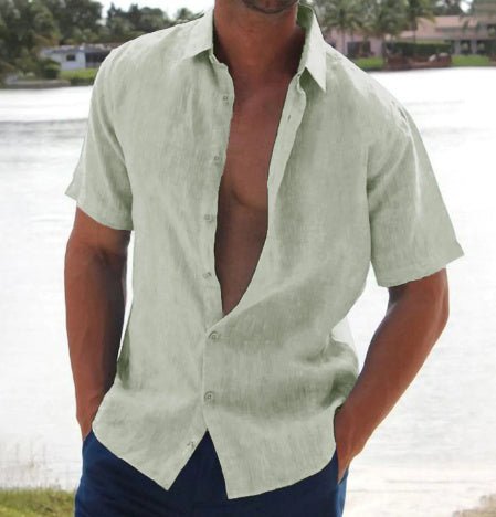 Men's Lapel Solid Color Short Sleeved Shirt - Sophinity