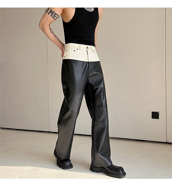 Street Model Style Contrast Color Wide-leg Pants
