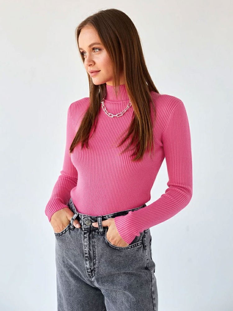 Women's Fashion Simple Pure Color Half Collar Sweater - Sophinity