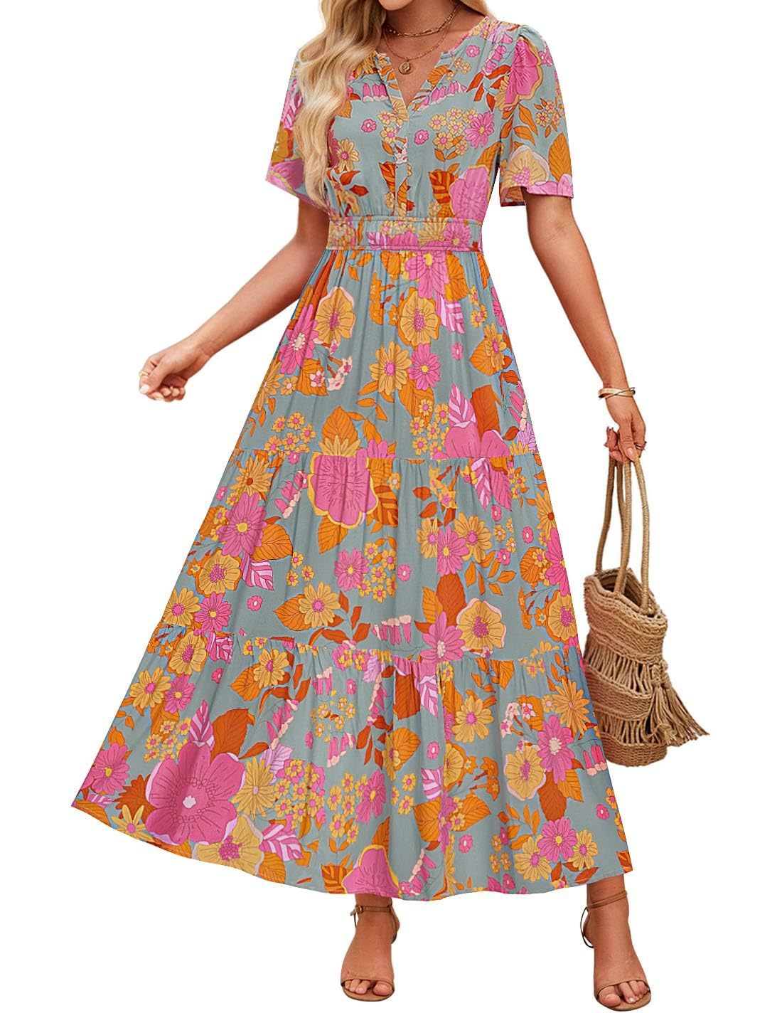 Summer Casual Floral Print Maxi Dress - Sophinity