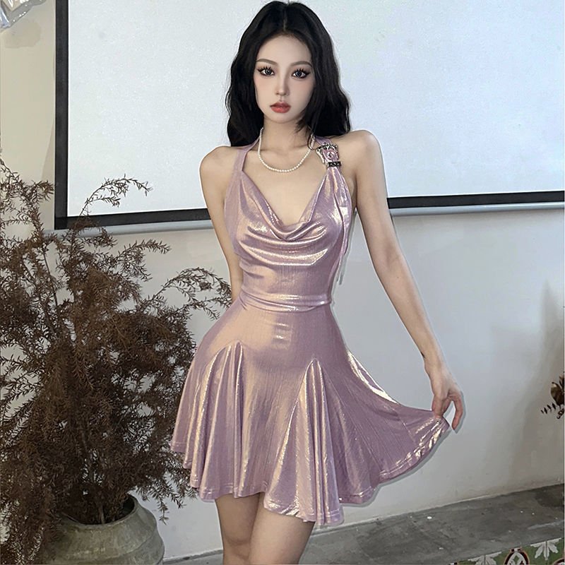 Waist - tight Slimming Halter Sleeveless Swing Collar Dress Women - Sophinity