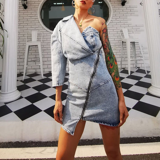 Denim bag hip dress - Sophinity