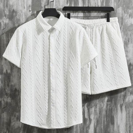 Men's Diamond Patterned Short Sleeved Shirt And Shorts Set - Sophinity