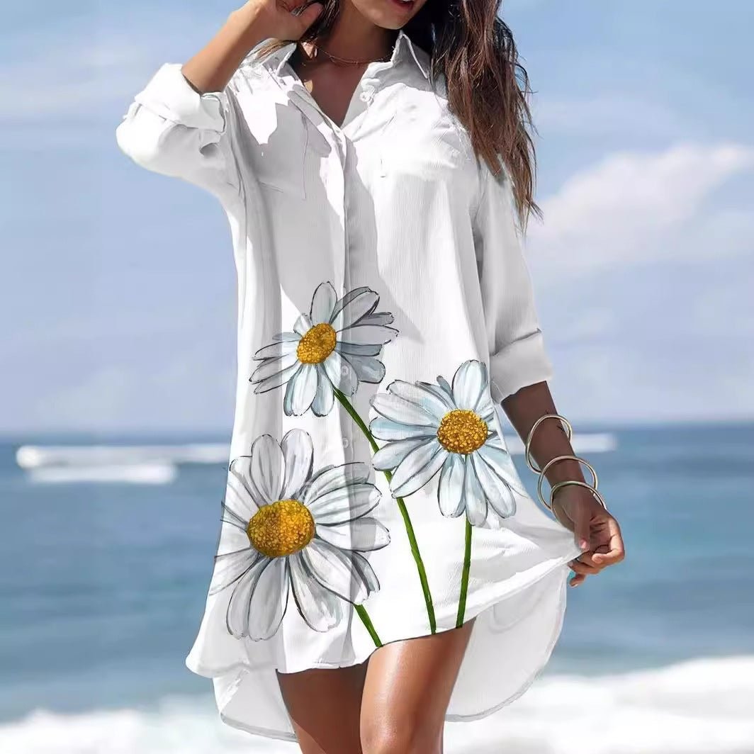 Old Women's Printed Plus Size Beach Sun Protection Shirt Dress - Sophinity