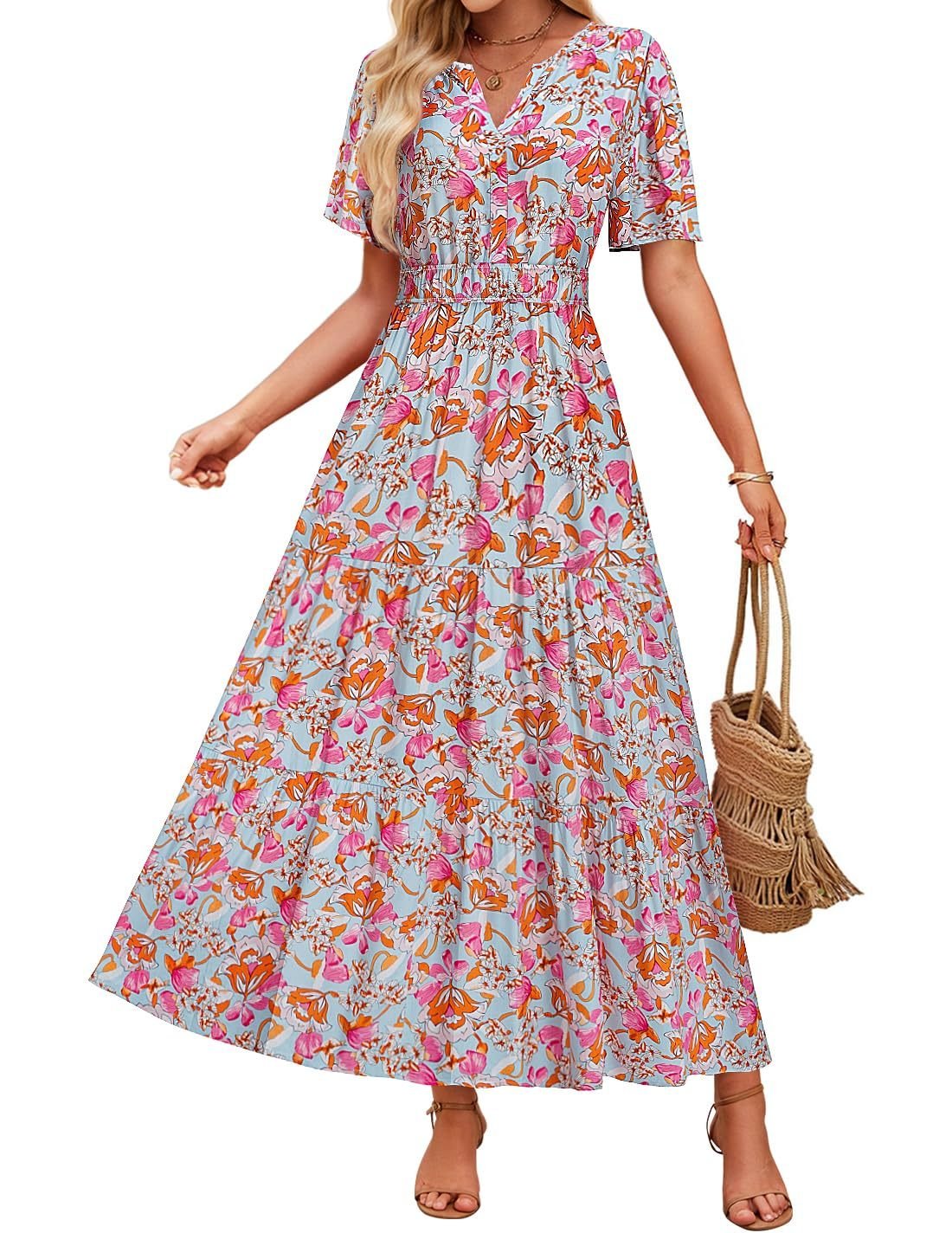 Summer Casual Floral Print Maxi Dress - Sophinity