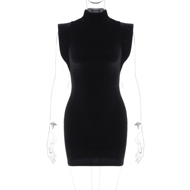 Suede Turtleneck Flounced Sleeve Slim - fit Sheath Dress Women - Sophinity