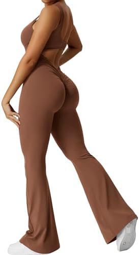 Women Sleeveless Flare Jumpsuits Fitness Yoga Long Pants - Sophinity