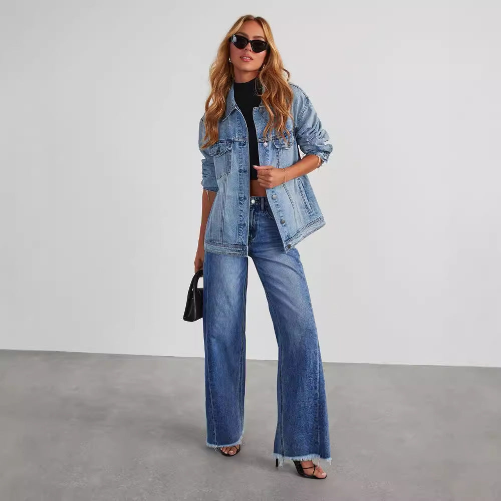 Fashion High Waist Jeans With Pockets Comfortable Slim Fit Straight Wide-leg Pants Womens Clothing - Sophinity
