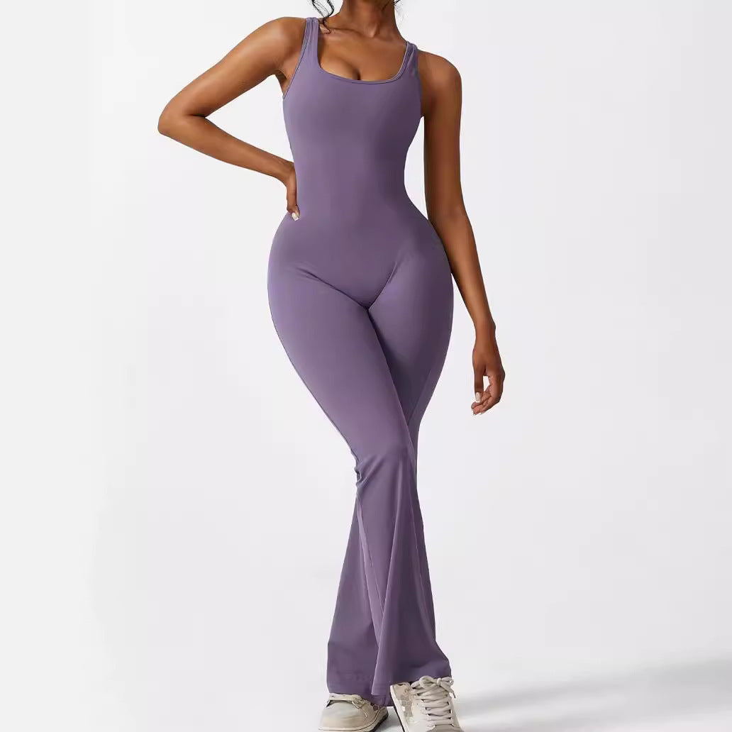 Women Sleeveless Flare Jumpsuits Fitness Yoga Long Pants - Sophinity