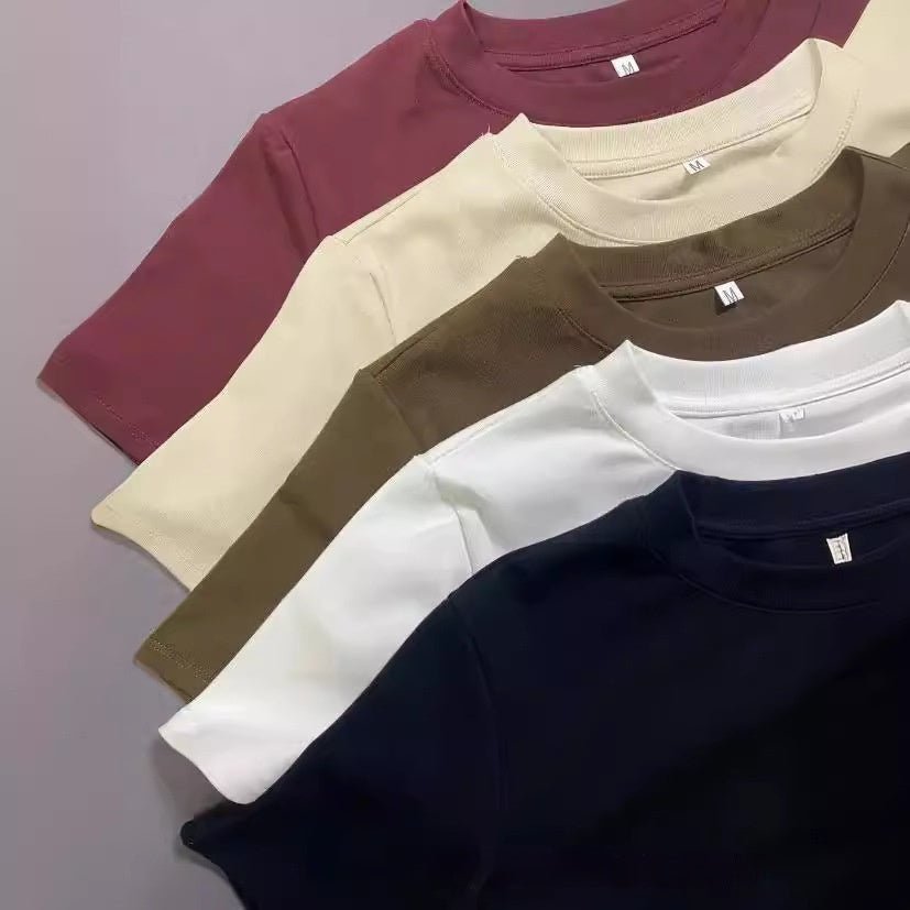 High Quality Cotton Heavy Loose Bottoming Shirt Casual Basic T-shirt Pure Cotton Retro Solid Color Round Neck Men's Short Sleeve - Sophinity