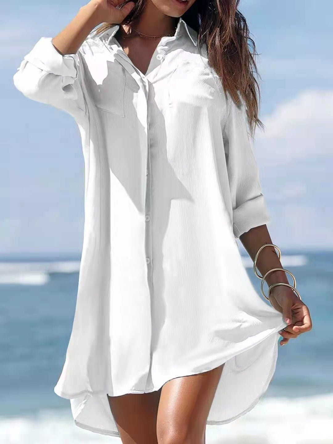Old Women's Printed Plus Size Beach Sun Protection Shirt Dress - Sophinity