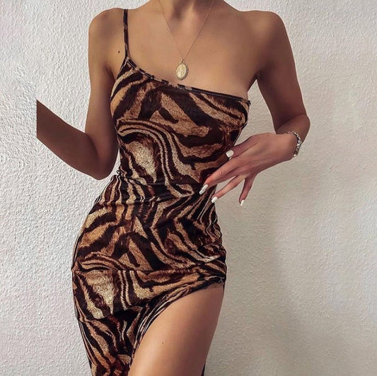 Slim long skirt tiger print dress - Sophinity
