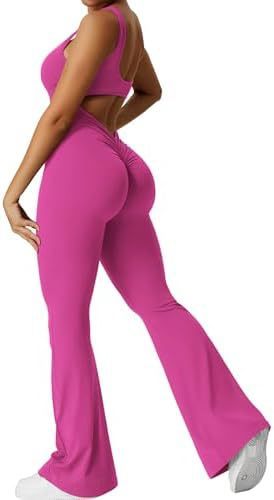 Women Sleeveless Flare Jumpsuits Fitness Yoga Long Pants - Sophinity