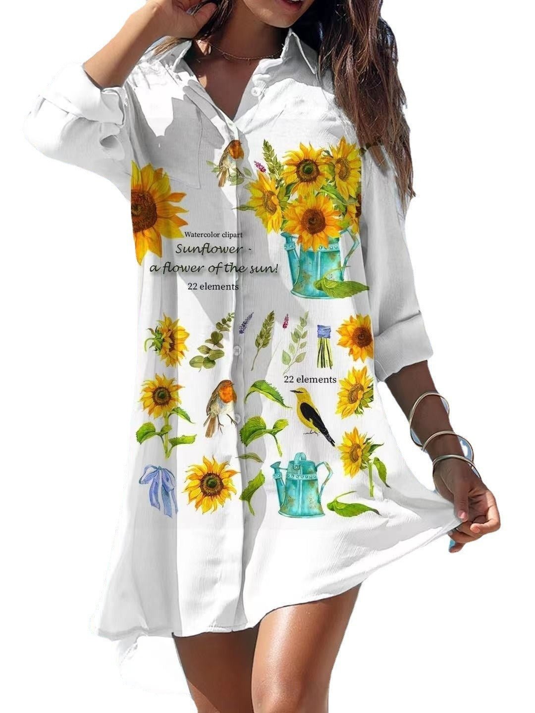 Old Women's Printed Plus Size Beach Sun Protection Shirt Dress - Sophinity