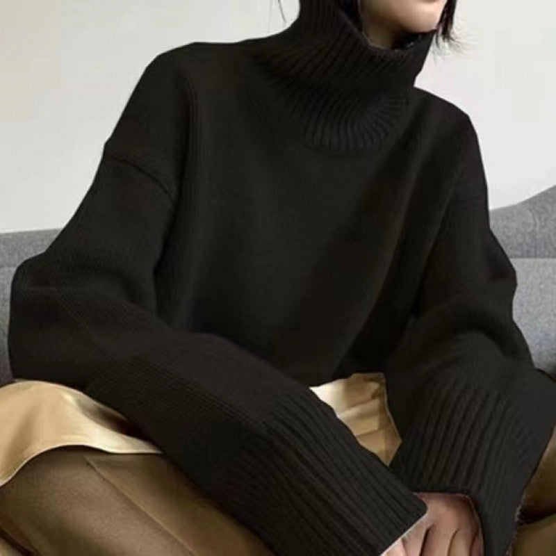 New Winter Wear Thick Soft Glutinous Loose High Collar Knitted Sweater For Women - Sophinity