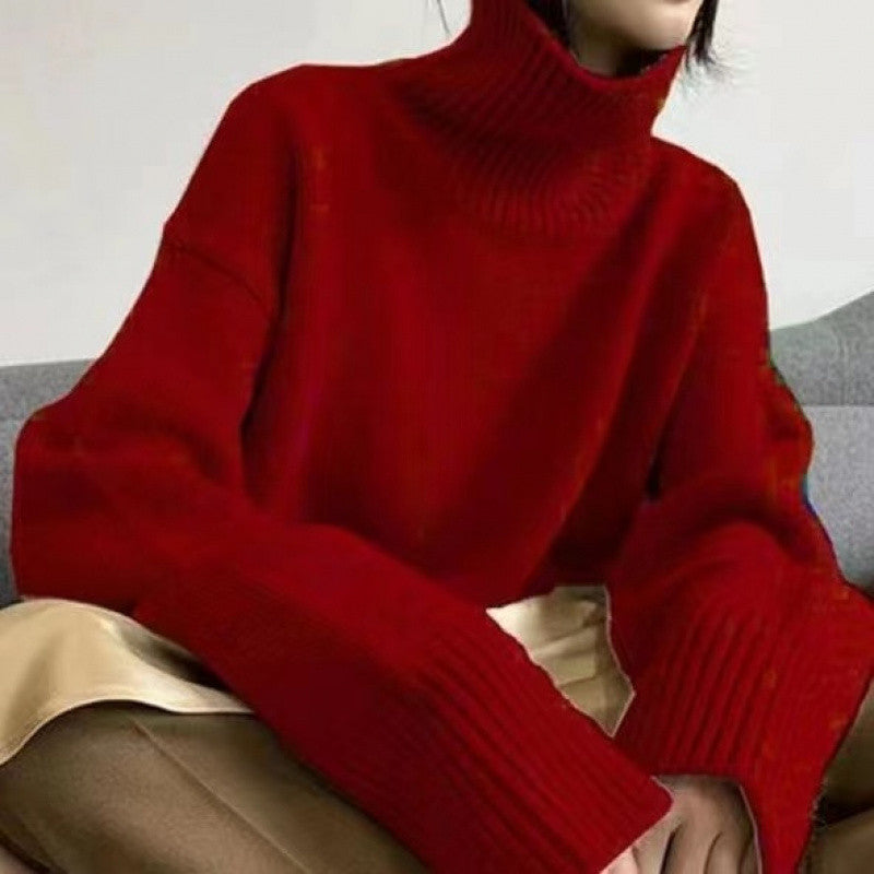 New Winter Wear Thick Soft Glutinous Loose High Collar Knitted Sweater For Women - Sophinity
