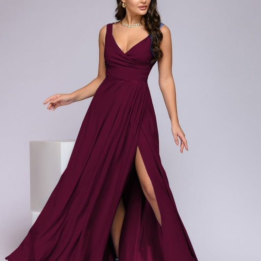 Solid Color Sleeveless Waist Formal Dress - Sophinity