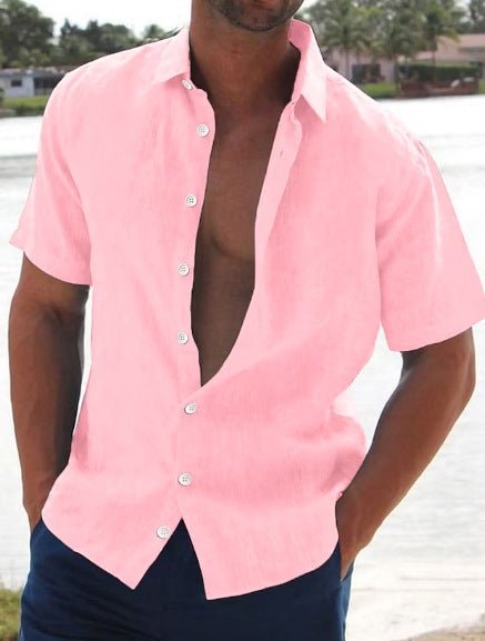 Men's Lapel Solid Color Short Sleeved Shirt - Sophinity
