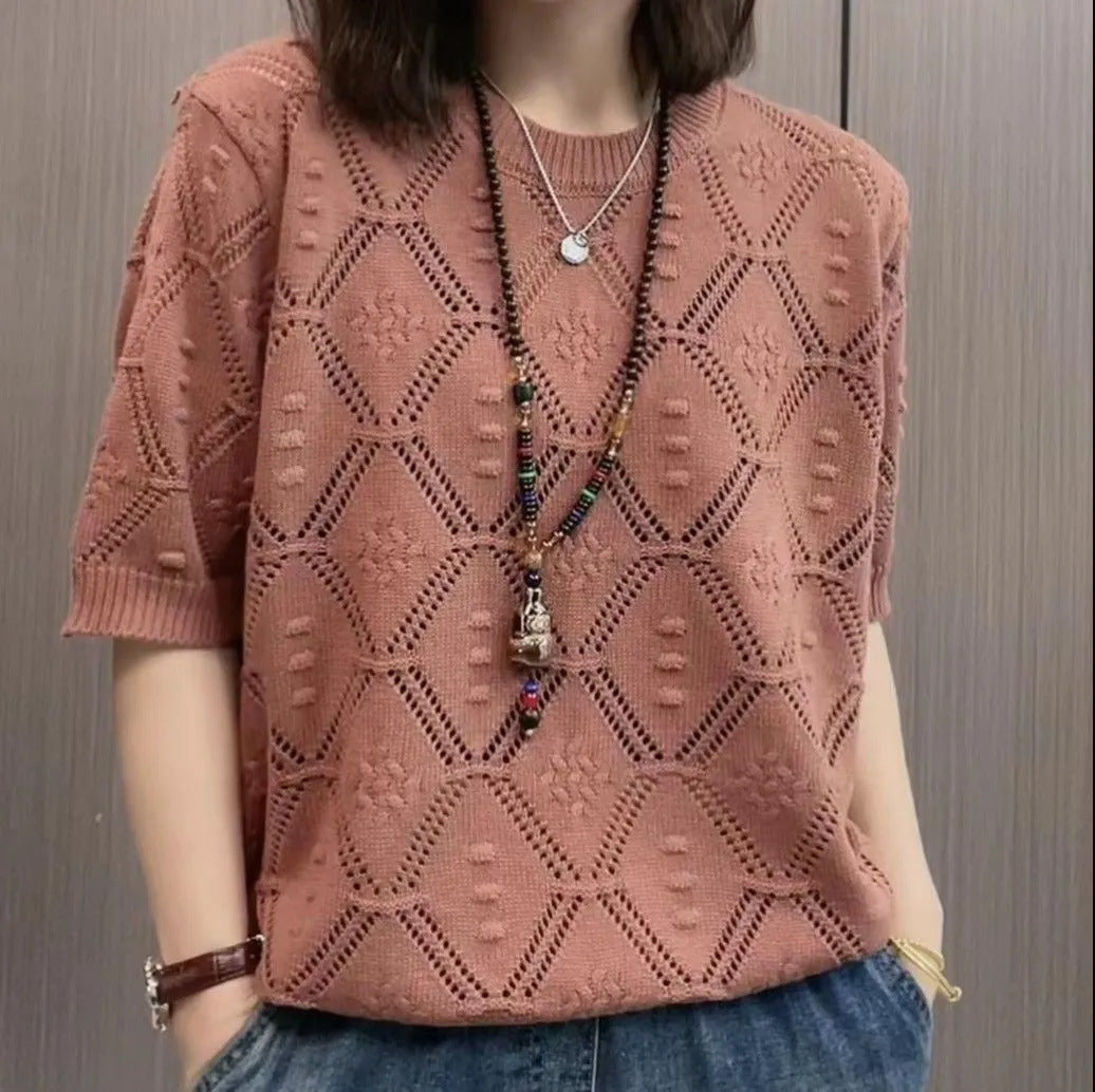 Summer Knitwear Women's Thin Short Sleeve Round Neck Sweater - Sophinity