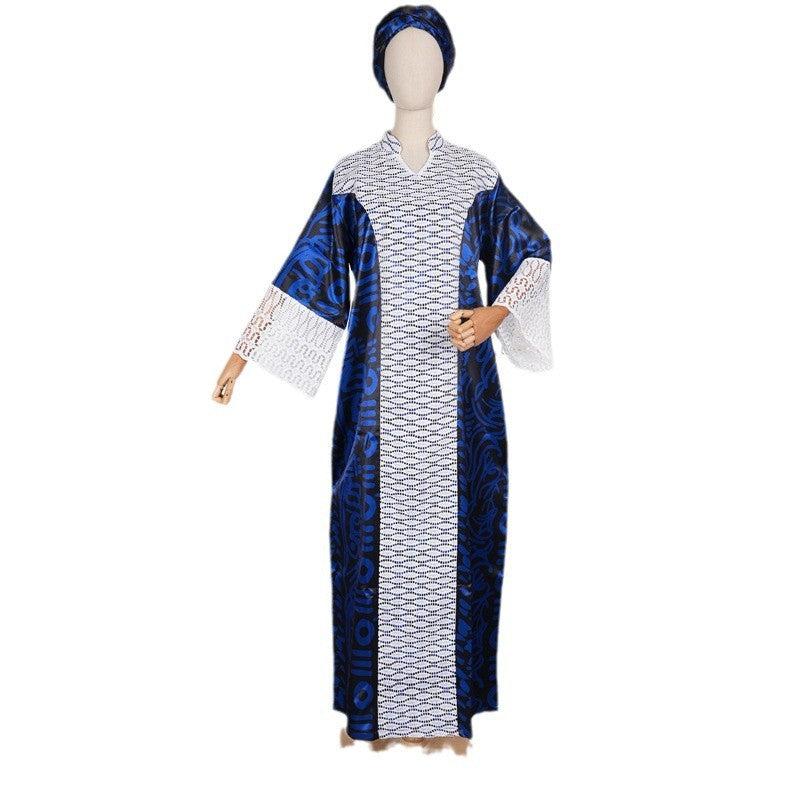 Plus Size Women's Clothing Comfort And Casual Printed Stitching Lace Loose Robe Middle East