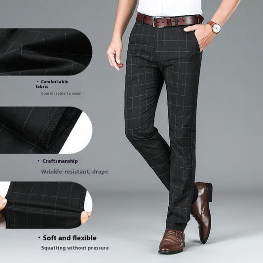 Slim-fit Straight Plaid Suit Formal Wear Mid Waist Casual Pants - Sophinity