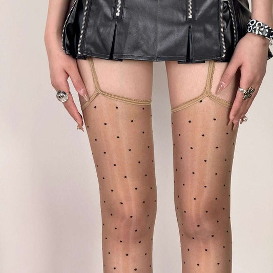 Aurora Polka Lace Shiny Suspenders Small Polka Dot Stockings - Sophinity