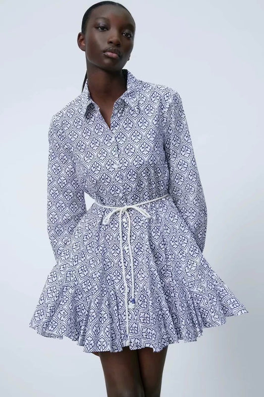 Spring Belt Printed Dress